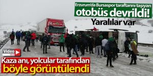 Bursasporlu taraftarların otobüsü devrildi