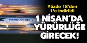 Hava yolu hizmetlerindeki yüzde 18'lik KDV oranı yüzde 1'e indirildi