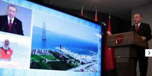 Cumhurbaşkanı Erdoğan 1915 Çanakkale Köprüsü kulelerinin tamamlanması törenine katıldı