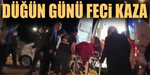 Erzurum'da düğünden dönen çift kaza yaptı