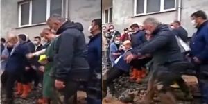 İçişleri Bakanı Süleyman Soylu sel sularına düşmekten son anda kurtuldu!