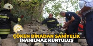 Erzurum'da Çöken binadan saniyelik inanılmaz kurtuluş