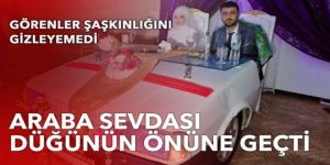Otomobilin ön tarafını keserek gelin damat masası yaptı!