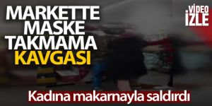 Markette kadınların maske takmama kavgası kamerada