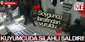 Kuyumcunun soyguncu tarafından vurulma anı güvenlik kamerasına yansıdı