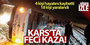 Kars'ta yolcu otobüsü devrildi: 4 ölü, 18 yaralı