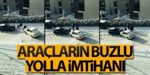 Erzurum'da Sürücülerin buz çilesi