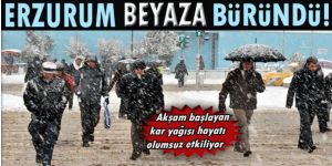 Erzurum’da kar yağışı kimisine çile, kimisine ise eğlence oldu
