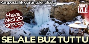Eksi 20 derecede buz tutan şelale kartpostallık görüntüler oluşturdu