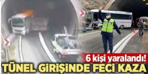 Kontrolden çıkan tır tünel girişinde yolcu otobüsüne böyle çarptı