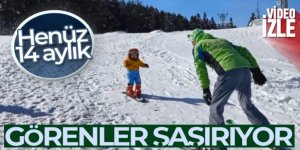 Artvinli 14 aylık bebeğin kayak keyfi görenleri şaşkına çeviriyor