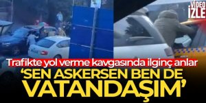 Levent'te trafikte yol verme kavgasında ilginç anlar