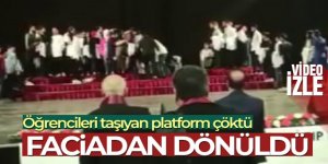 Erzurum'da faciadan dönüldü: Törende öğrencileri taşıyan platform çöktü