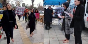 CHP’li kadınlar Erzurum’da yalın ayak yürüdü