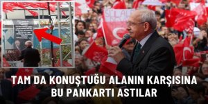 Kılıçdaroğlu'nun konuştuğu alanın tam karşısına Demirtaş pankartı asıldı