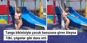 Tanga bikinisiyle çocuk havuzuna giren Aleyna Tilki, dans etti