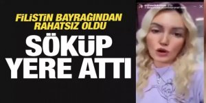 Filistin bayrağından rahatsız oldu! Söküp yere attı