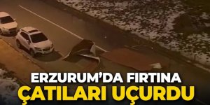 Erzurum'da fırtına hayatı felç etti! Çatılar uçtu, ağaçlar devrildi: