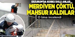 Mühendisler odasından Erzurum'da merdiveni çöken binada inceleme