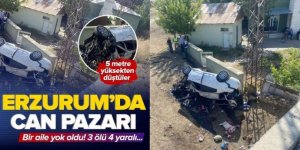 Erzurum'da bir aile yok oldu:  Otomobil 5 metreden düştü! 3 ölü, 4 yaralı