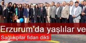 Erzurum'da yaşlılar ve sağlıkçılar fidan dikti