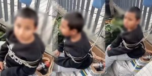 Eşofman çalan çocuğu herkesin ortasında iple bağlad