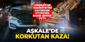 Direksiyon hakimiyetini kaybeden otomobil karşı şeride uçtu