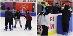 Erzurum'da çocuklar buz pistinde sporla buluştu