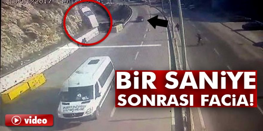 Seyir halindeki aracın üzerine otomobil düştü